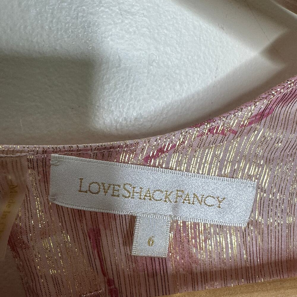 LOVESHACKFANCY Mercy Silk Metallic Puff Sleeve Mini Dress Pink Sz 6 $530 {LL13} - Picture 7 of 8